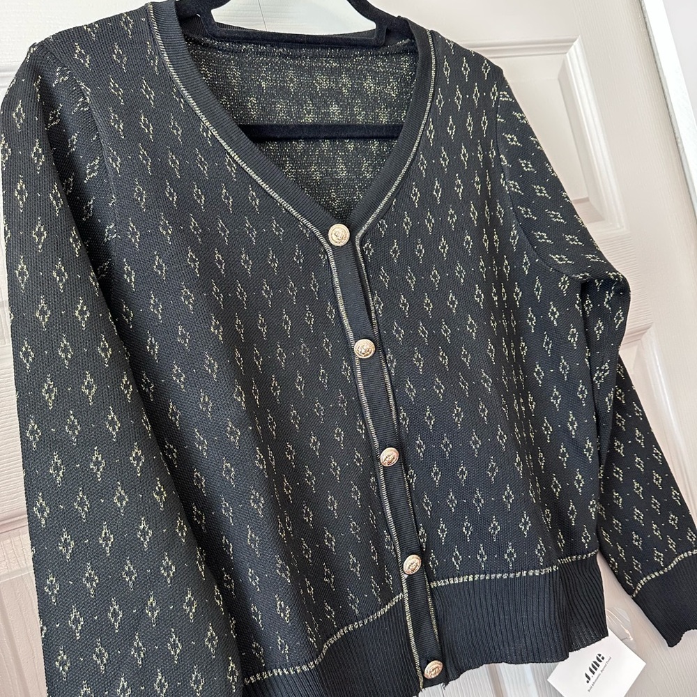 NWT J.ING Black/Gold Button-Up Cardigan Size M - Picture 4 of 10